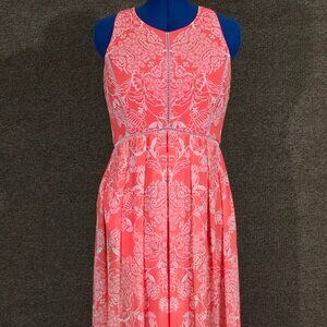Vince Camuto Womens Printed Chiffon Maxi Coral Dress Sz 12P Pre-owned